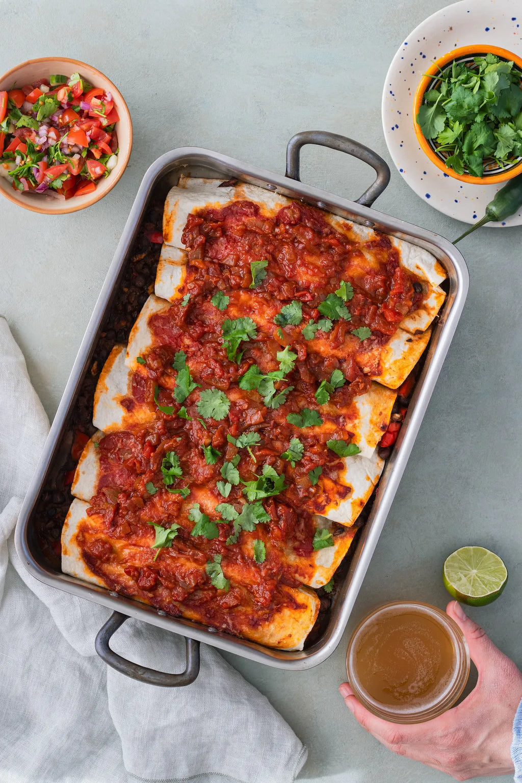 Enchiladas med gråærter og tomatsalsa