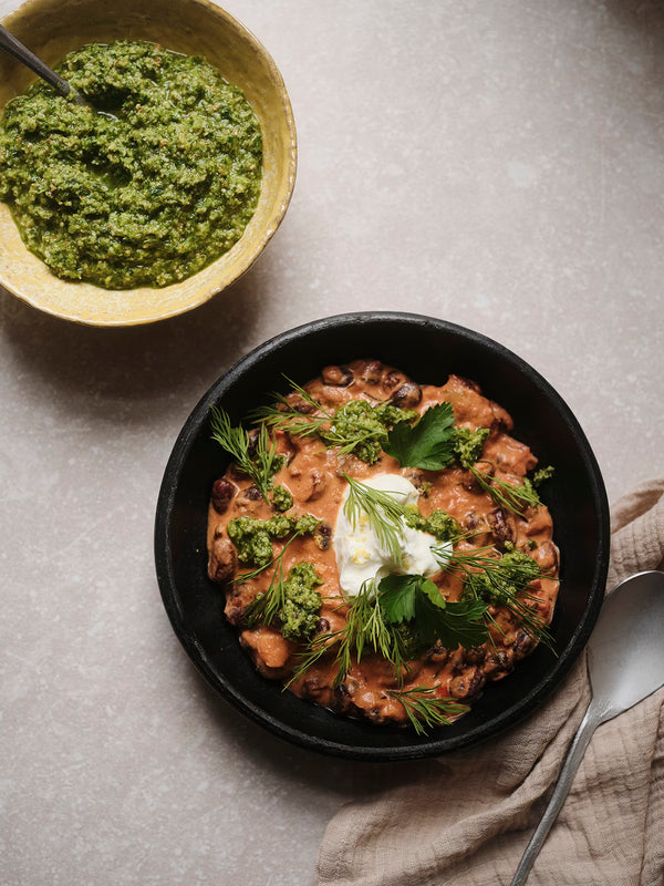 Hestebønner i cremet tomatsauce med gremolata 