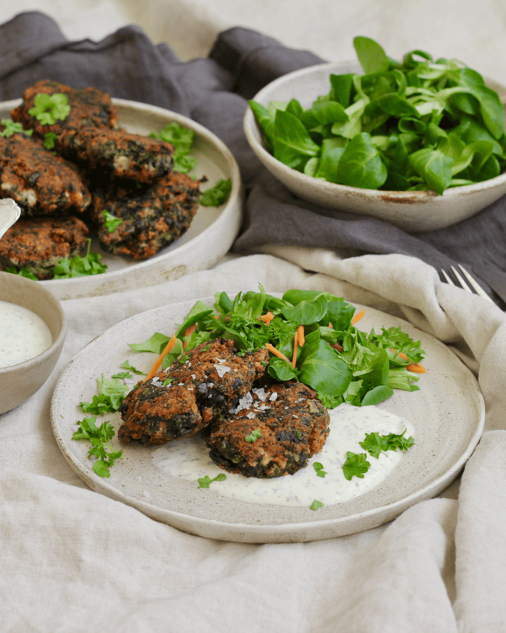 Keftedes med Anicia linser, feta og spinat