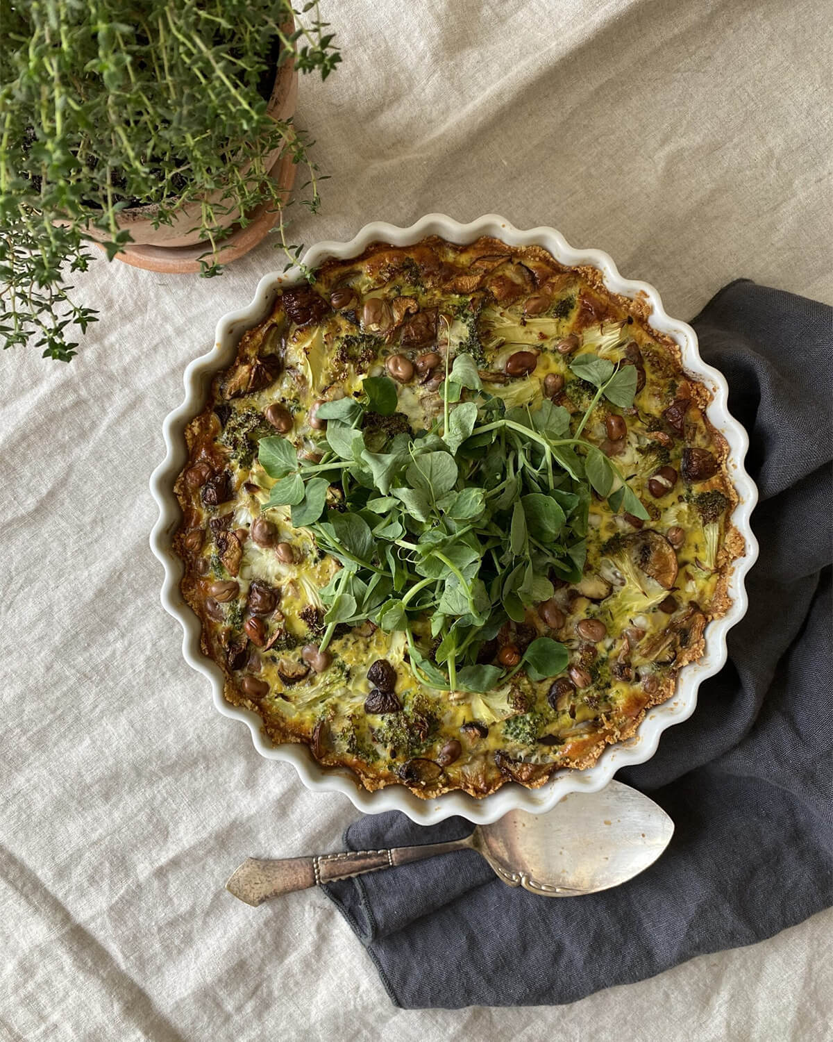 Tærte med broccoli, hytteost og hestebønner 