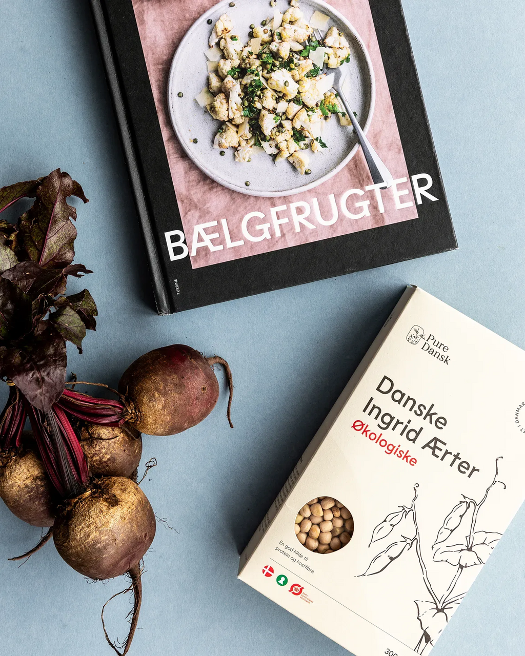 Gavepakke med Ingrid ærter og kogebogen 'Bælgfrugter'